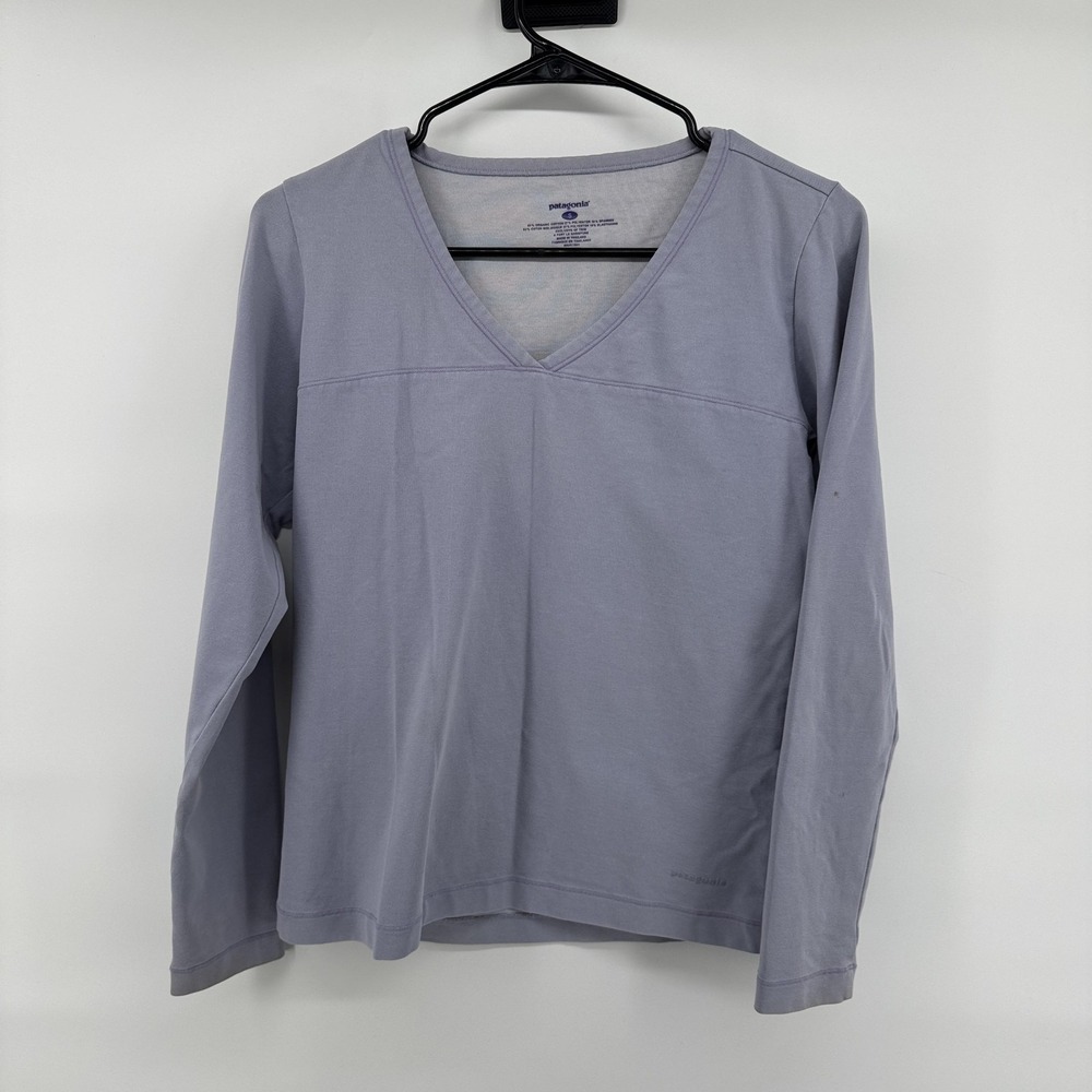 Patagonia Shirt Womens Small Purple V-Neck Long Sleeve Organic Cotton Blend